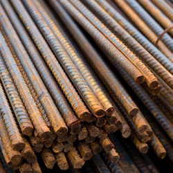 Rust steel rod or bars in warehouse