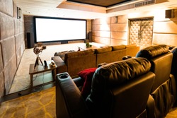 Home theater with big screen.
