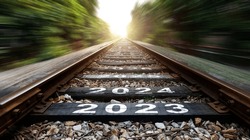 Empty railroad with new year number 2023, 2024 to 2026