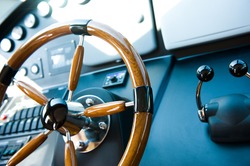 steering wheel on a luxury yacht.