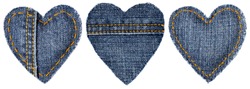 Jeans Heart Shape Patch Object with Stitches Seam, Decorative Fabric Joint Isolated White Background, Valentines Day Textile Icon