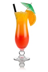 cocktail tequila sunrise in front of white background