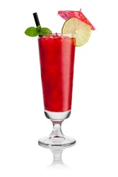 Cocktail red strawberry in front of white background