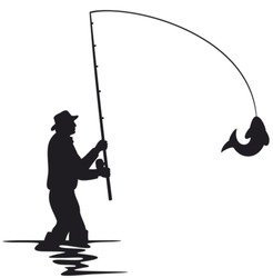 fisherman caught a fish silhouette 