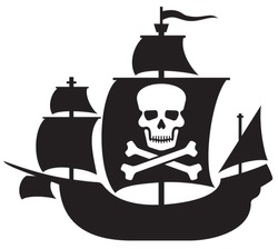 pirate ship with skull with crossed bones on the sail 