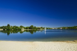 Landscape picture of a beautiful artificial laggon - Quinta do Lago, Faro, Portugal
