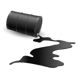 Barrel with spilled black liquid. Illustration on white