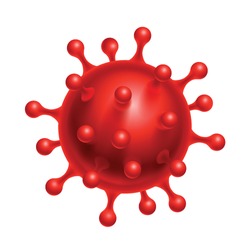 Coronavirus Cells or Bacteria Molecule. Virus COVID-19 Cell in Spherical Shape with Long Antennas. Abstract Illustration in Red Tints on White Background