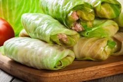 Stuffed cabbage with meat and rice prepared for cooking
