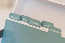 named tabs on a recipe card box