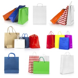 Shopping bags collection isolated on white background