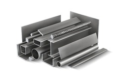 Set 2 of metal parts for metal structures. 3d vector illustration