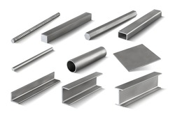 Set 5 of metal parts for metal structures. 3d vector illustration
