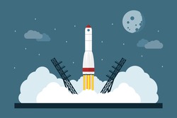 picture of starting space rocket, flat style concept for business startup, new service or product launch