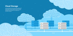 flat style banner, cloud storage, cloud server concept