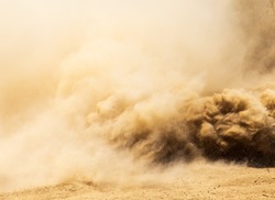 A cloud of dust from cars on nature as a background