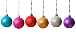 Colorful Christmas baubles isolated on white background