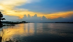 River Ganges aka Hooghly river during dusk with copy space