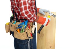 Man builder with construction tools.