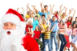 Happy People and Santa. Over white background