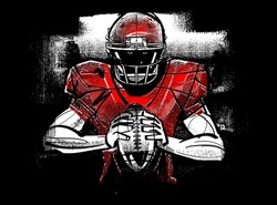 the vector illustration sketch of the American football player in the helmet