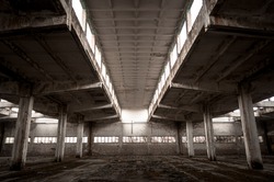 Industrial building interior in dark colors
