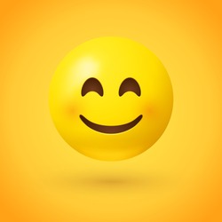 A smiling face emoji with smiling eyes and rosy cheeks on yellow background - emoticon showing a true sense of happiness