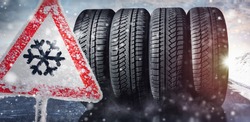 change a car tires from summer for winter - danger sign