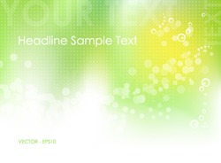 Green abstract spring background with green to white gradient, circles, dots and abstract sun - bokeh design - vector, eps10