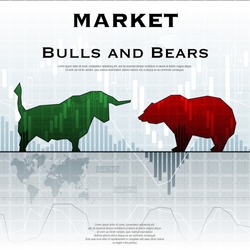 Blue market background with bull and bear color silhouettes