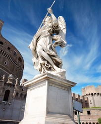 Ancient marble sculpture of angel on the bridge in Rome, Italy 