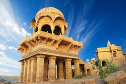 Gadi Sagar (Gadisar) Lake is one of the most important tourist attractions in Jaisalmer, Rajasthan, North India. Artistically carved temples and shrines around The Lake Gadisar Jaisalmer. 