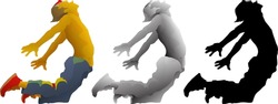 Silhouette icon of a man jump forward, isolated against white. Vector illustration.
