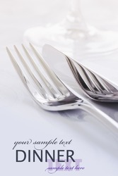 Restaurant Menu series with copyspace. Fork and knife in elegant table setting