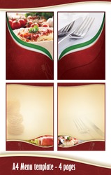 A4 4 pages Menu template - Italian restaurant. Front anf back page and two middle pages, but you can create as many as you like. Just place your dishes and prices