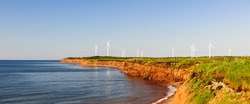 Panoramic view of wind power generators at North Cape, Prince Edward Island, Canada