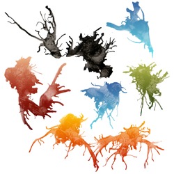 Colorful bright ink splashes on white background.