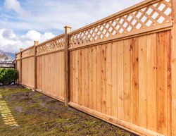 Fence built from wood. Outdoor landscape. Security and privacy concept. Vancouver. Canada.