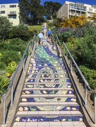 Golden Gate Heights Mosaic Stairway is beautiful mosaic running up the risers of the 163 steps located at 16th and Moraga in San Francisco.