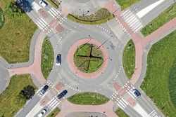 Aerial top down view of roundabout traffic in Amsterdam, Netherlands