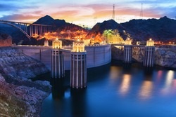 Evening view of the Hoover Dam in Boulder, Nevada, USA