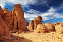 Bizarre sandstone cliffs in Sahara Desert, Tassili N'Ajjer, Algeria