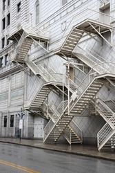 Fire escape stairs in a public building. Cleveland, Ohio in the United States.