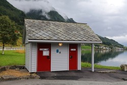 Tourist public toilet at a rest area in Ullensvang, Norway.