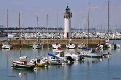 Port of Haliguen with the lighthouse at Quiberon in the Morbihan department in Brittany in north-western France