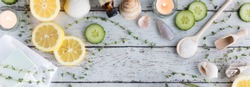 A table topped with various natural remedies used in skincare and wellness holistic treatments.