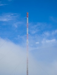 Big telecommunication antenna tower, Upiskalns, Latvia. Former military object. Foggy morning.