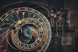 Astronomical clock closeup in Old Town Square in Prague Czech Republic