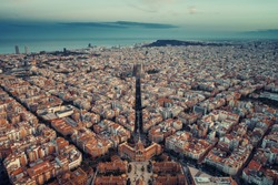 Barcelona skyline aerial view with buildings in Spain.