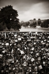 Huge amount of padlocks on bridge over River Seine in Paris